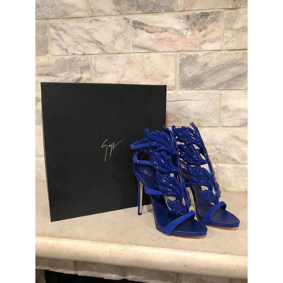 Giuseppe Zanotti Cruel Summer 110 Blue Setter Wing Strap Sandal Heel Pump 35 - Picture 2 of 12